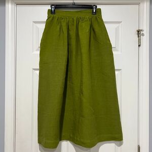 NWT Menique 100% Linen Midi Maxi Sophia Forest Green A-line Skirt Size Small